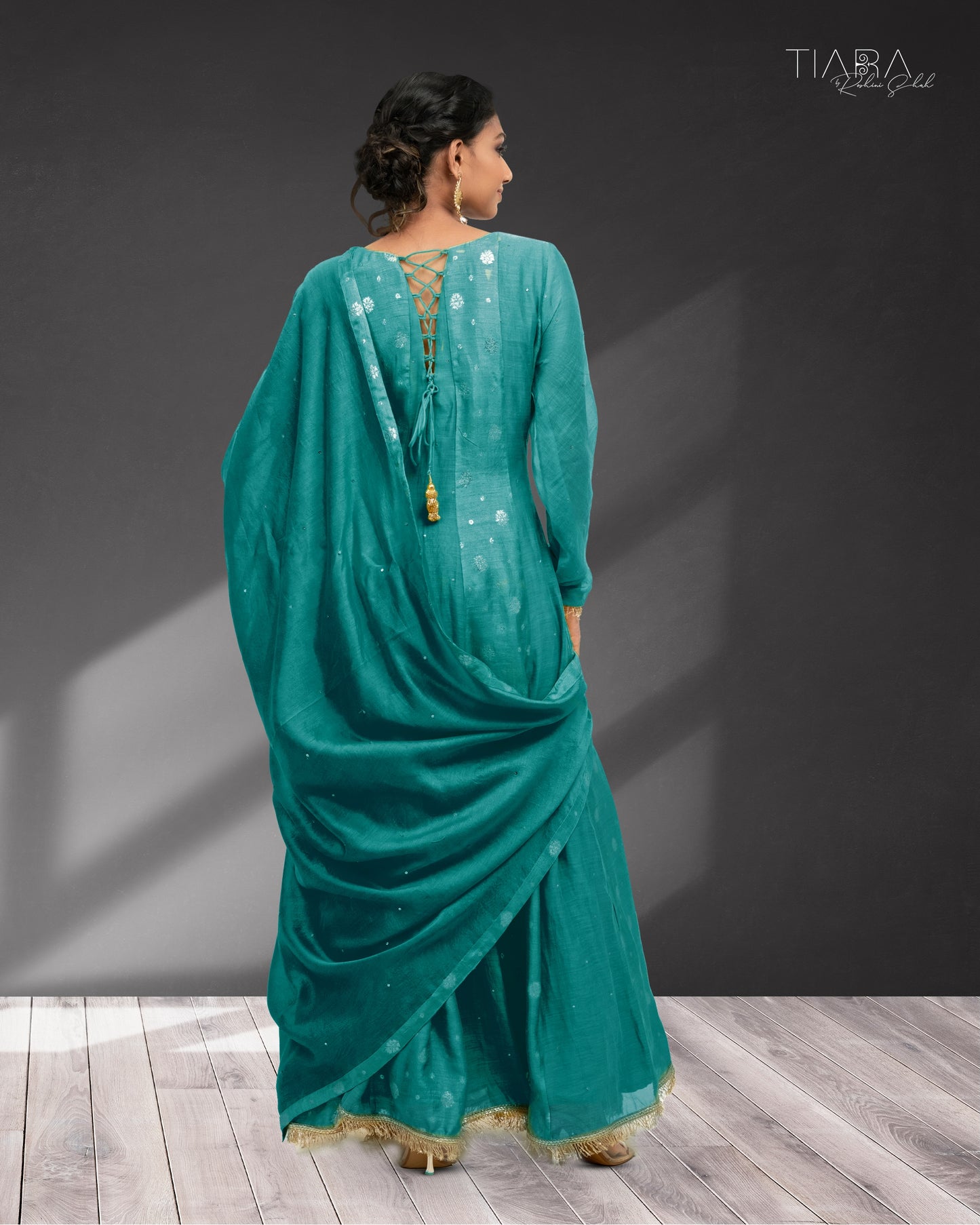 Benarsi Chanderi Anarkali Gown - Aqua Green