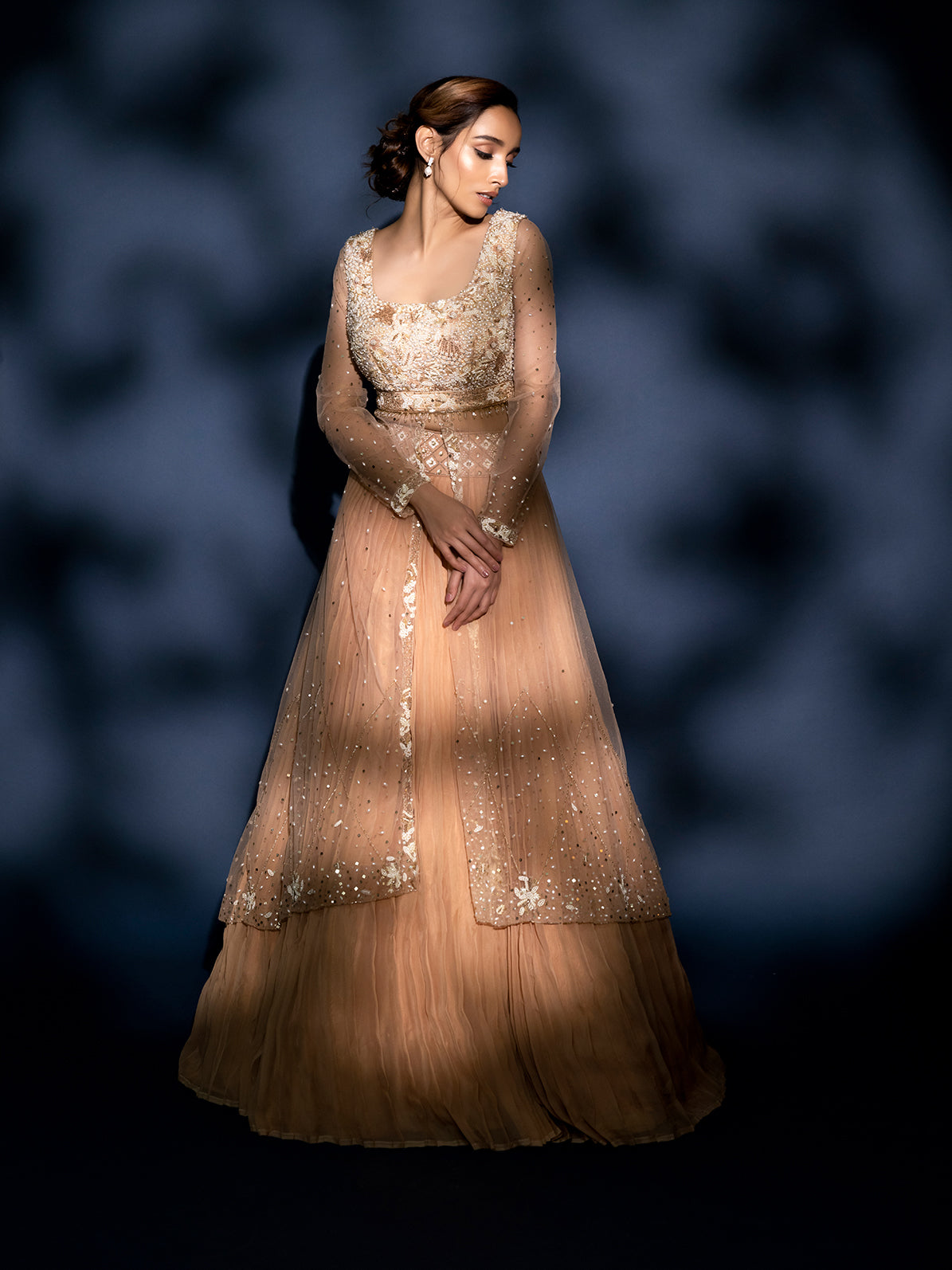 Elysian - Rose Gold Organza Lehenga