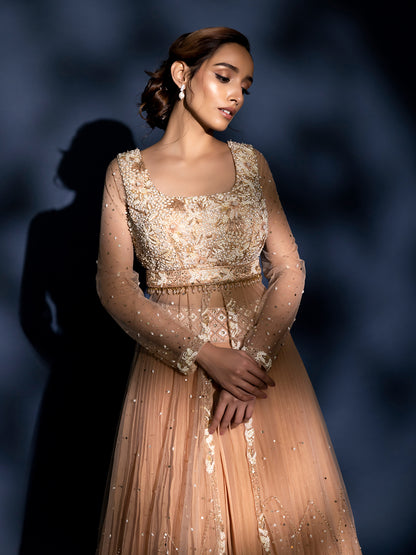 Elysian - Rose Gold Organza Lehenga