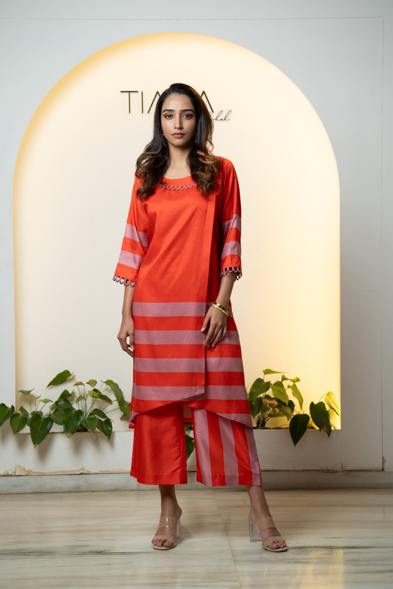 Tangerine Dusk Silk Kurta Set - Overlap