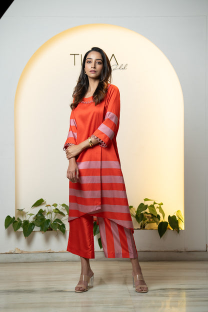 Tangerine Dusk Silk Kurta Set - Overlap