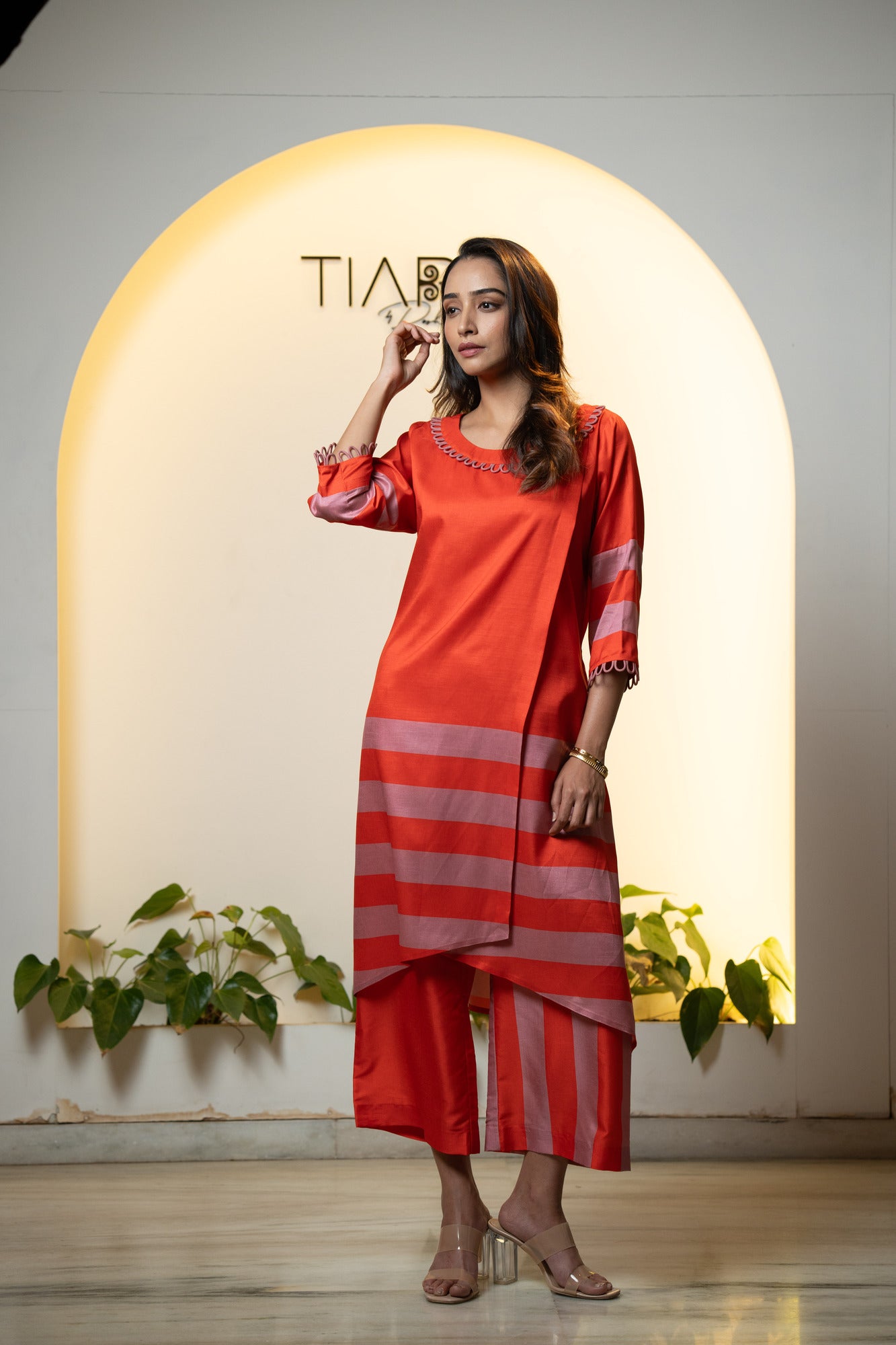 Tangerine Dusk Silk Kurta Set - Overlap