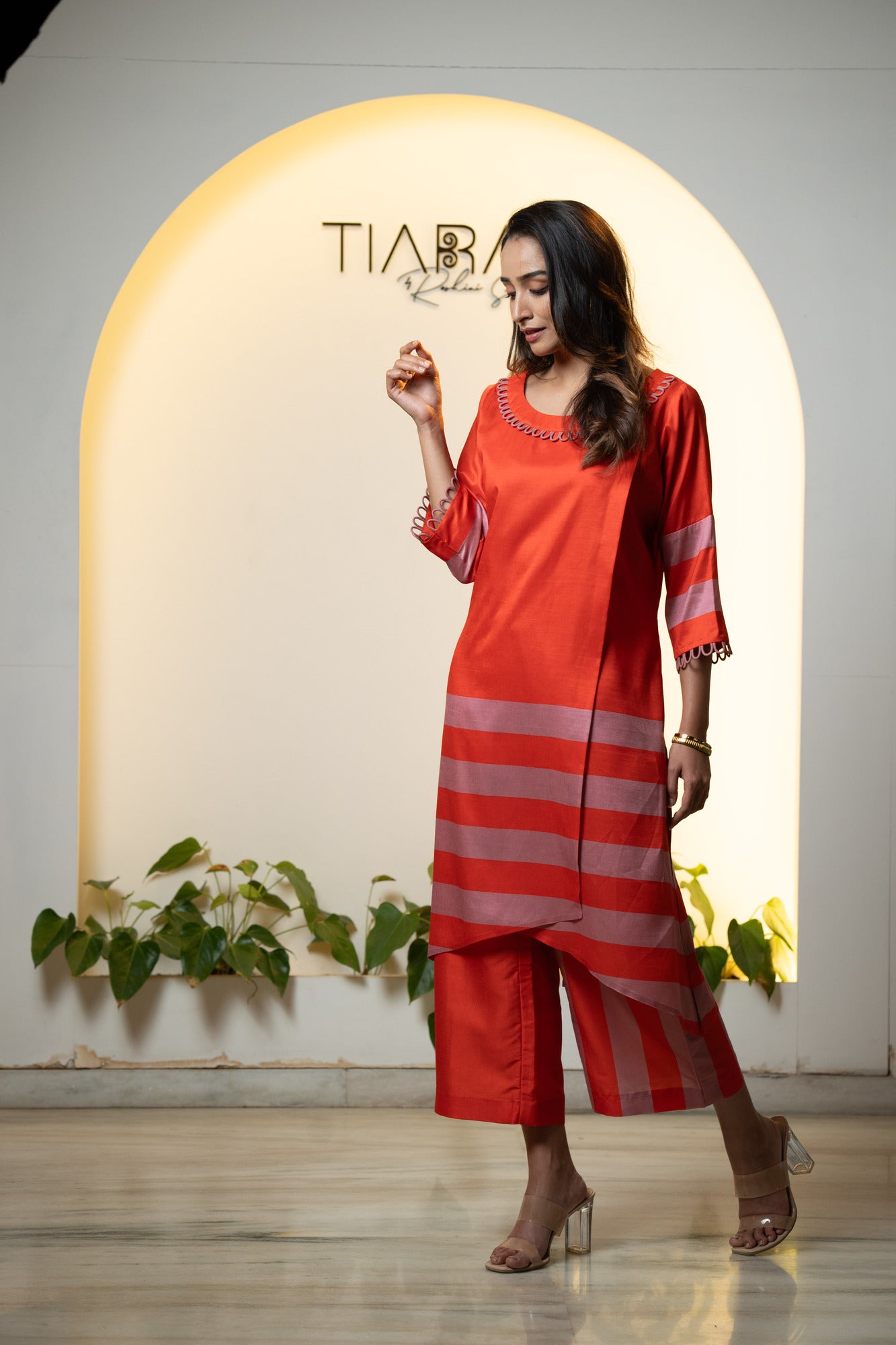 Tangerine Dusk Silk Kurta Set - Overlap