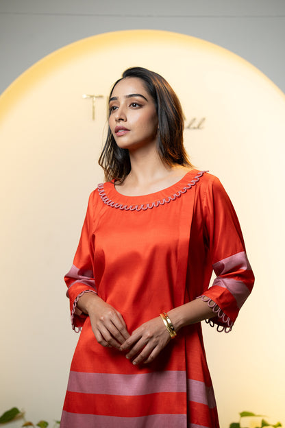 Tangerine Dusk Silk Kurta Set - Overlap