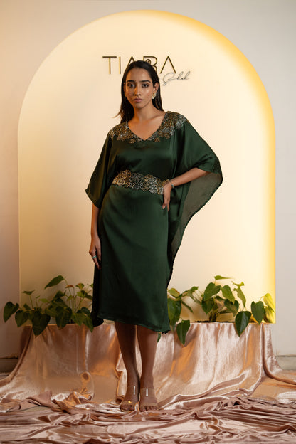 Emerald and Gold Kaftan with Embroidered Belt