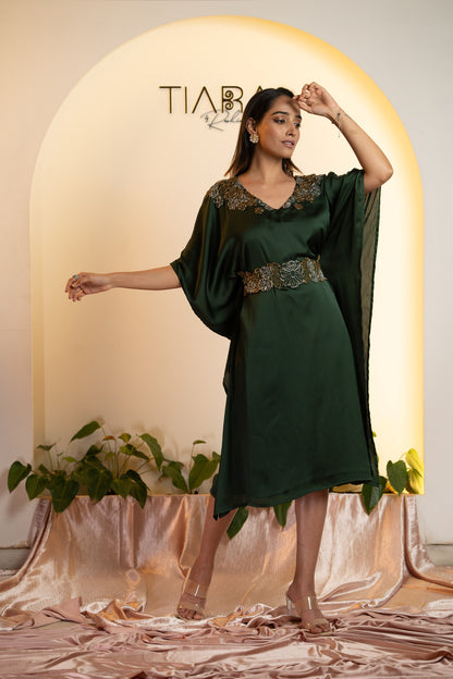 Emerald and Gold Kaftan with Embroidered Belt