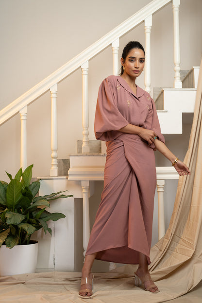 Latte Draped Dress - Dusky Pink