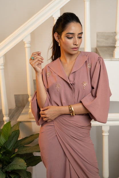 Latte Draped Dress - Dusky Pink