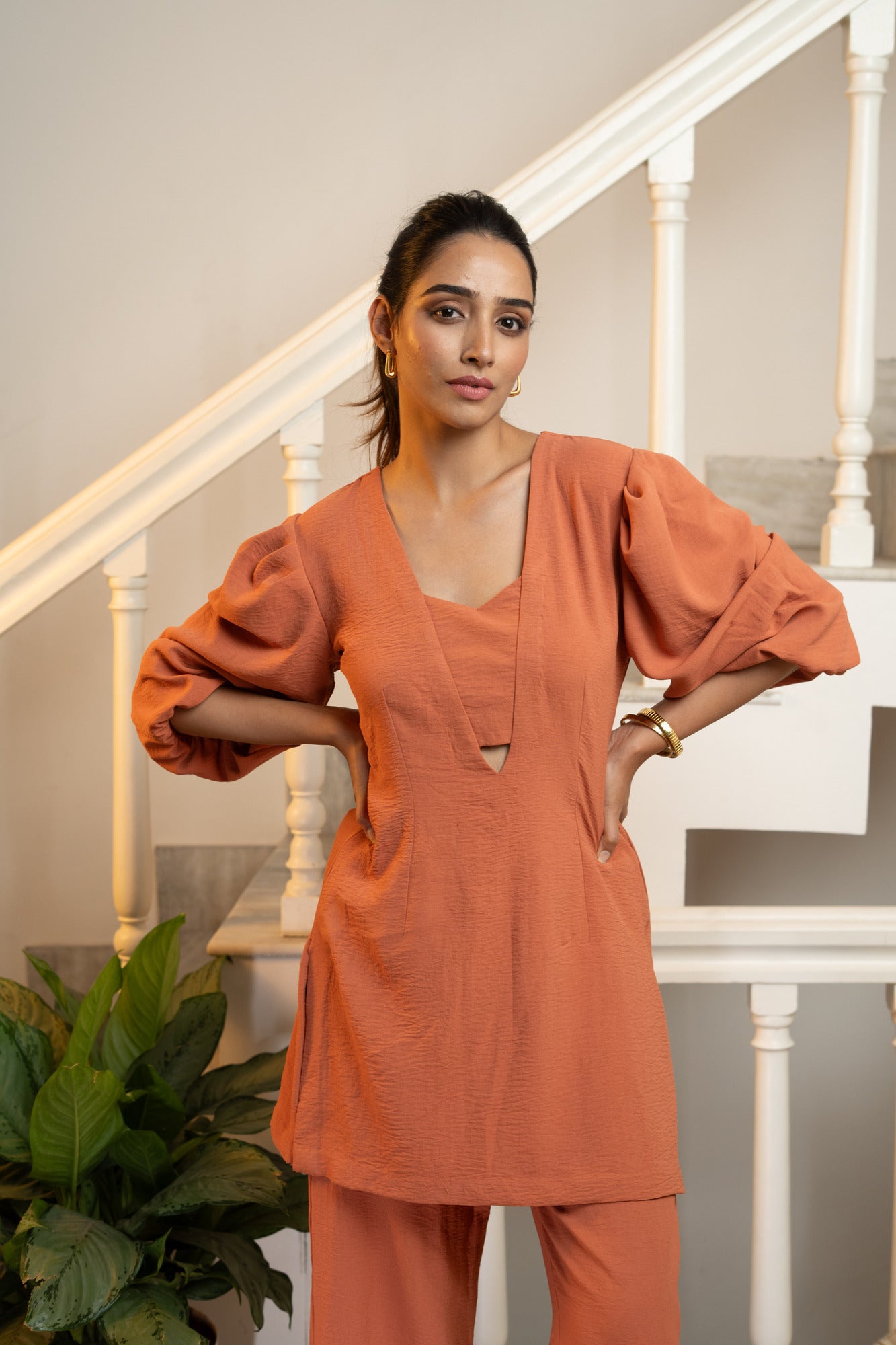 Latte Tunic Co-ord Set - Rust Orange