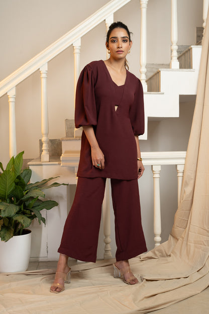 Latte Tunic Co-ord Set - Maroon