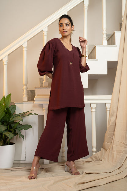 Latte Tunic Co-ord Set - Maroon