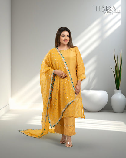 Benarsi Chanderi Anarkali Gown - Mustard