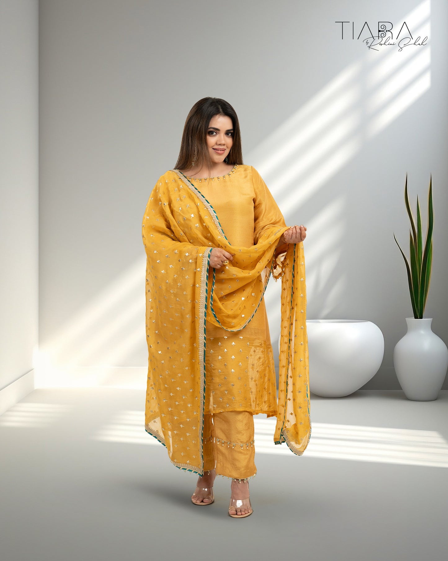 Benarsi Chanderi Anarkali Gown - Mustard