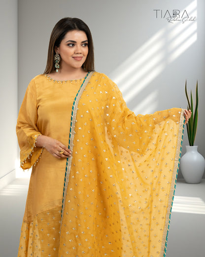 Benarsi Chanderi Anarkali Gown - Mustard