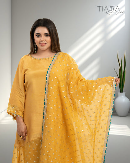 Benarsi Chanderi Anarkali Gown - Mustard