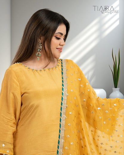 Benarsi Chanderi Anarkali Gown - Mustard