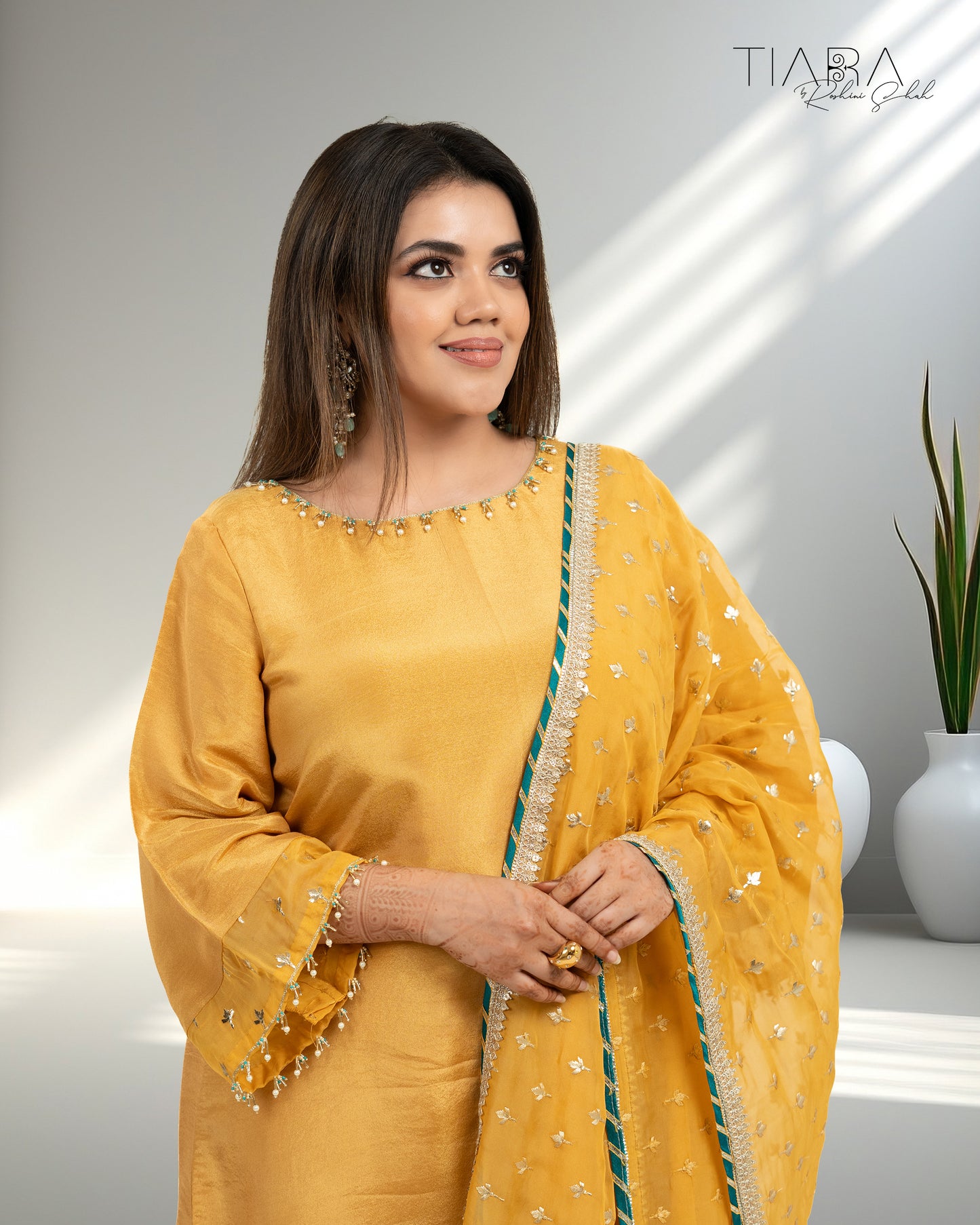 Benarsi Chanderi Anarkali Gown - Mustard