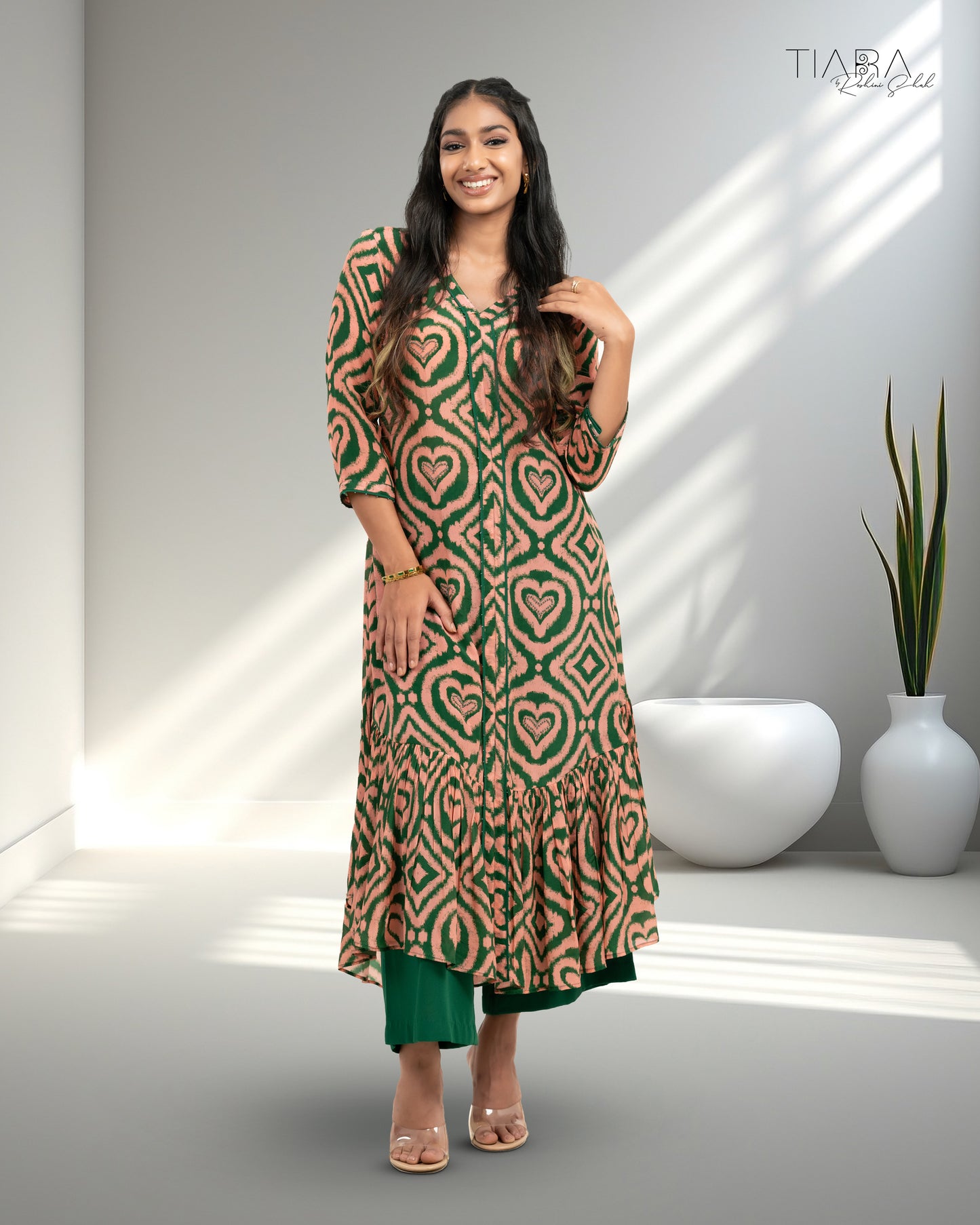 Ikat Love Kurta Set - Green