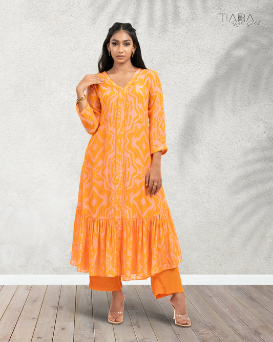 Ikat Love Kurta Set - Orange