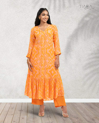 Ikat Love Kurta Set - Orange