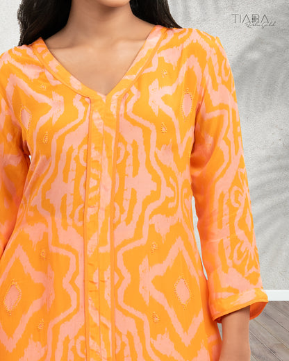 Ikat Love Kurta Set - Orange