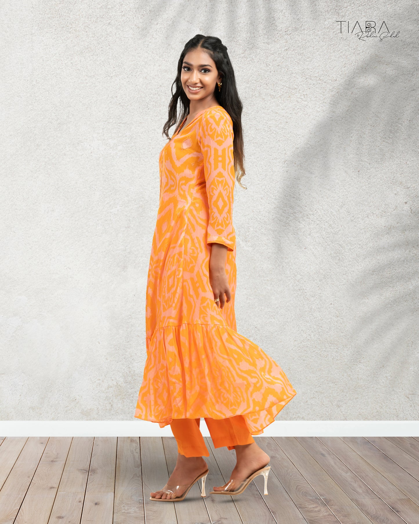 Ikat Love Kurta Set - Orange