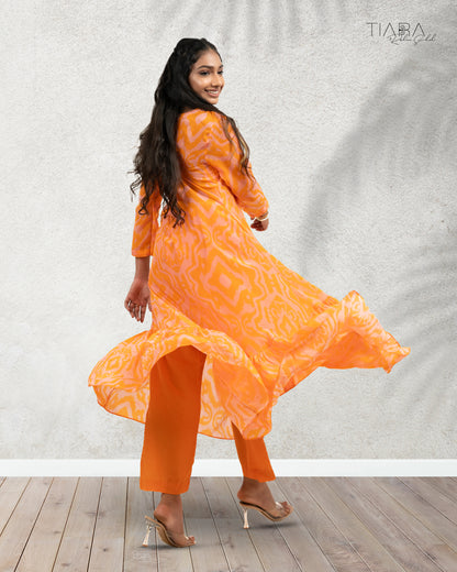 Ikat Love Kurta Set - Orange