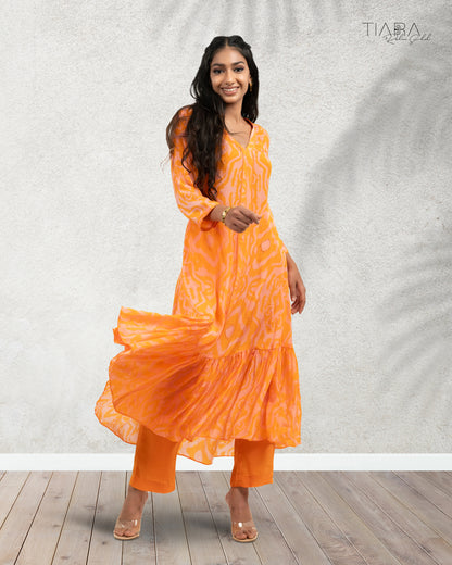 Ikat Love Kurta Set - Orange