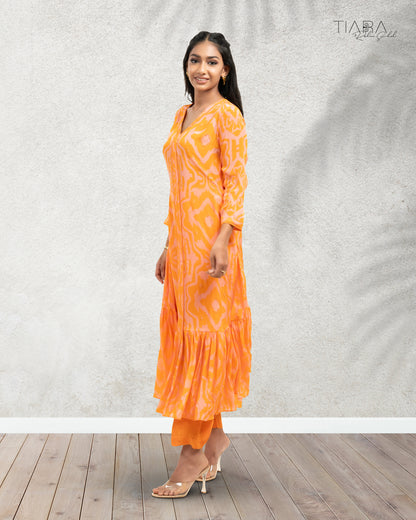 Ikat Love Kurta Set - Orange