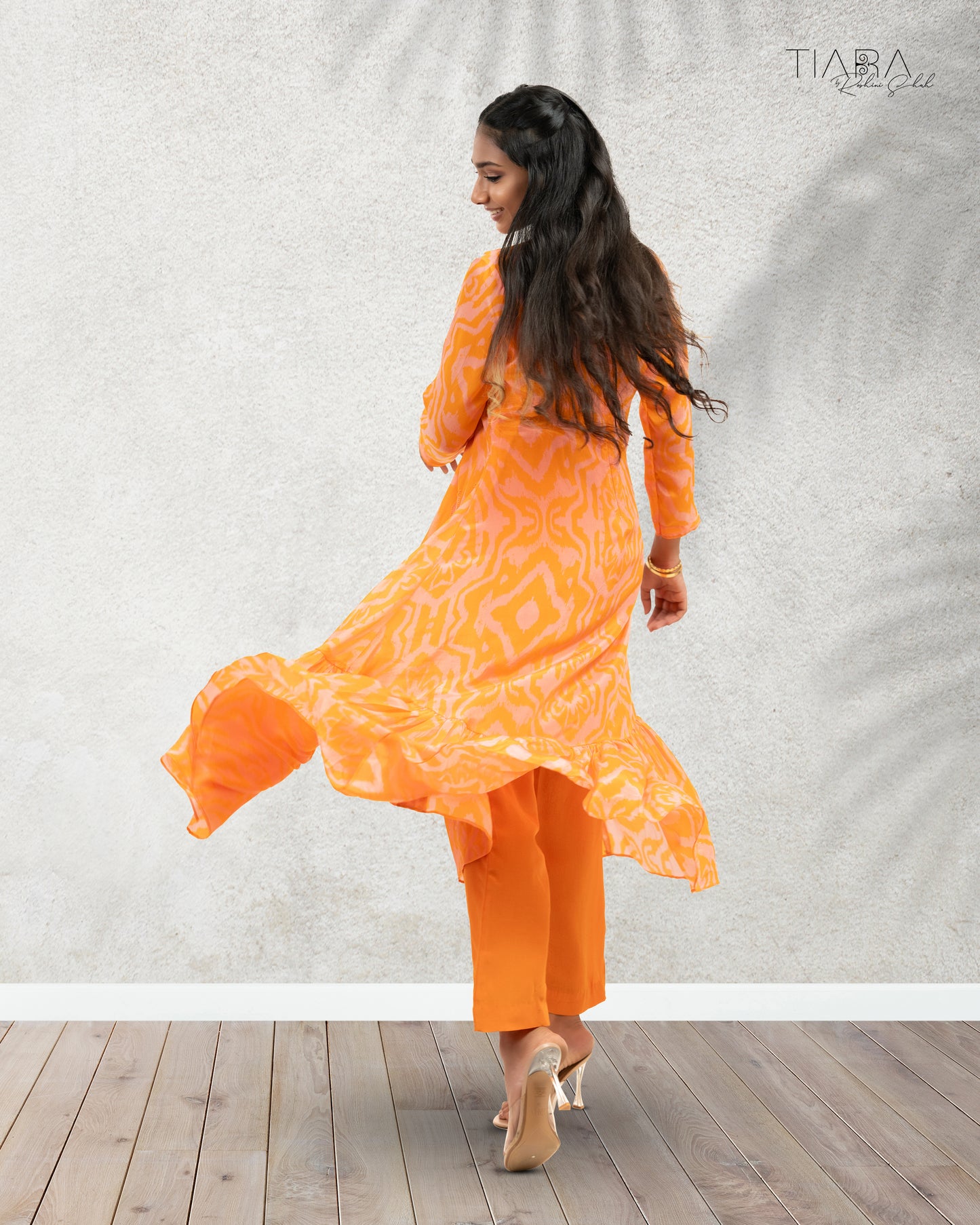 Ikat Love Kurta Set - Orange