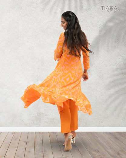 Ikat Love Kurta Set - Orange