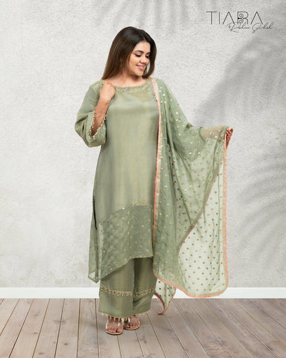 Benarsi Chanderi Anarkali Gown - Green