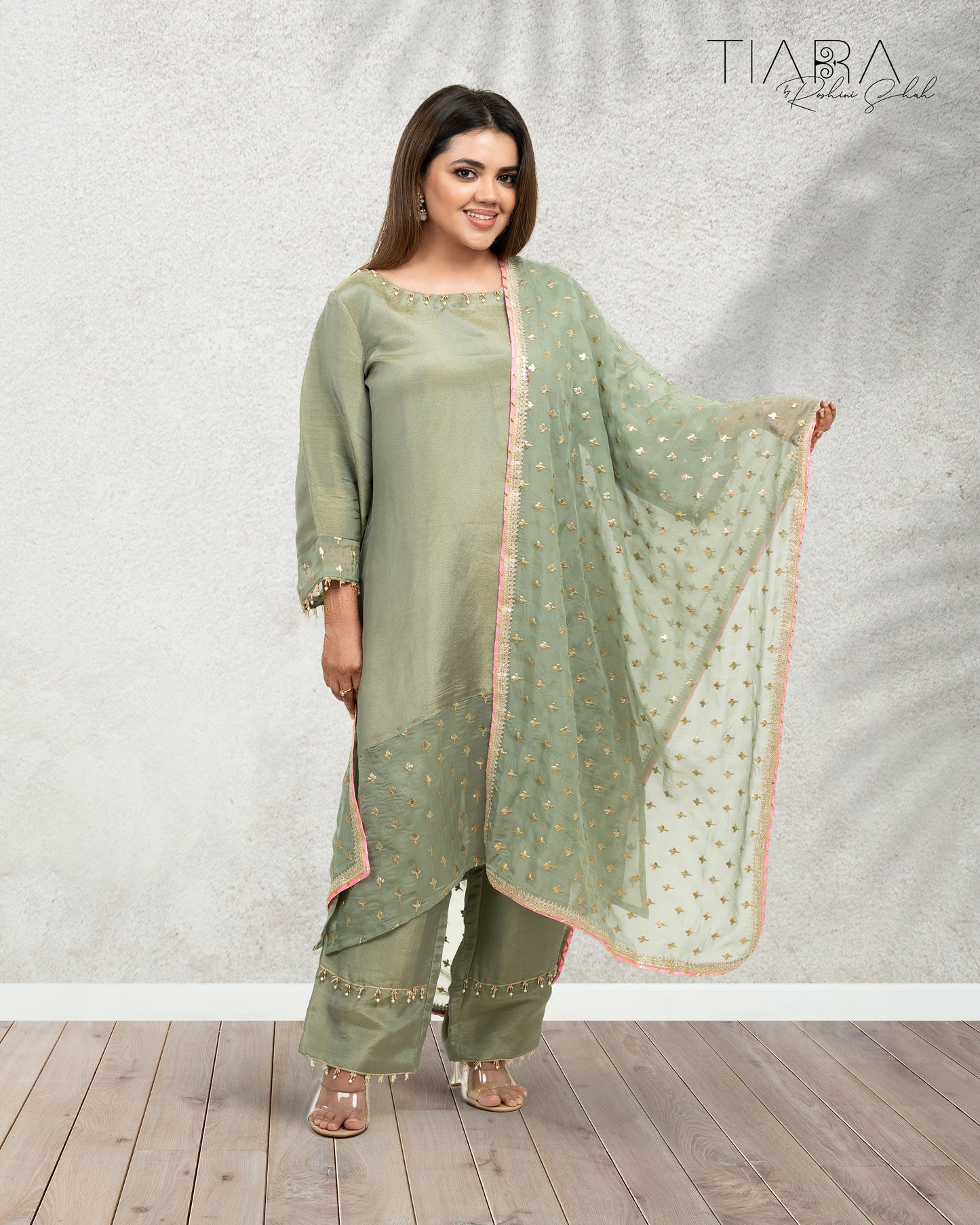 Benarsi Chanderi Anarkali Gown - Green