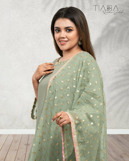 Benarsi Chanderi Anarkali Gown - Green