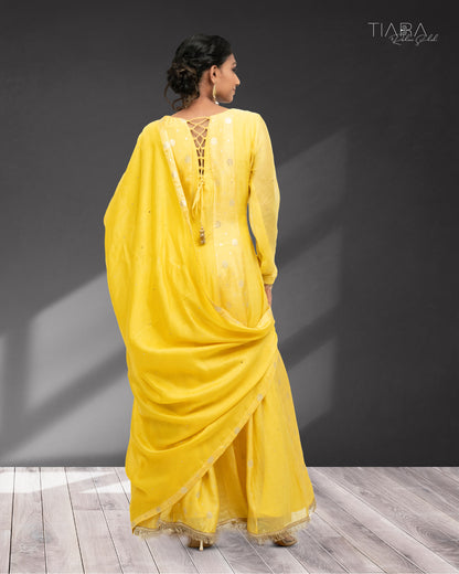 Benarsi Chanderi Anarkali Gown - Yellow