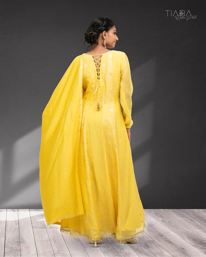 Benarsi Chanderi Anarkali Gown - Yellow