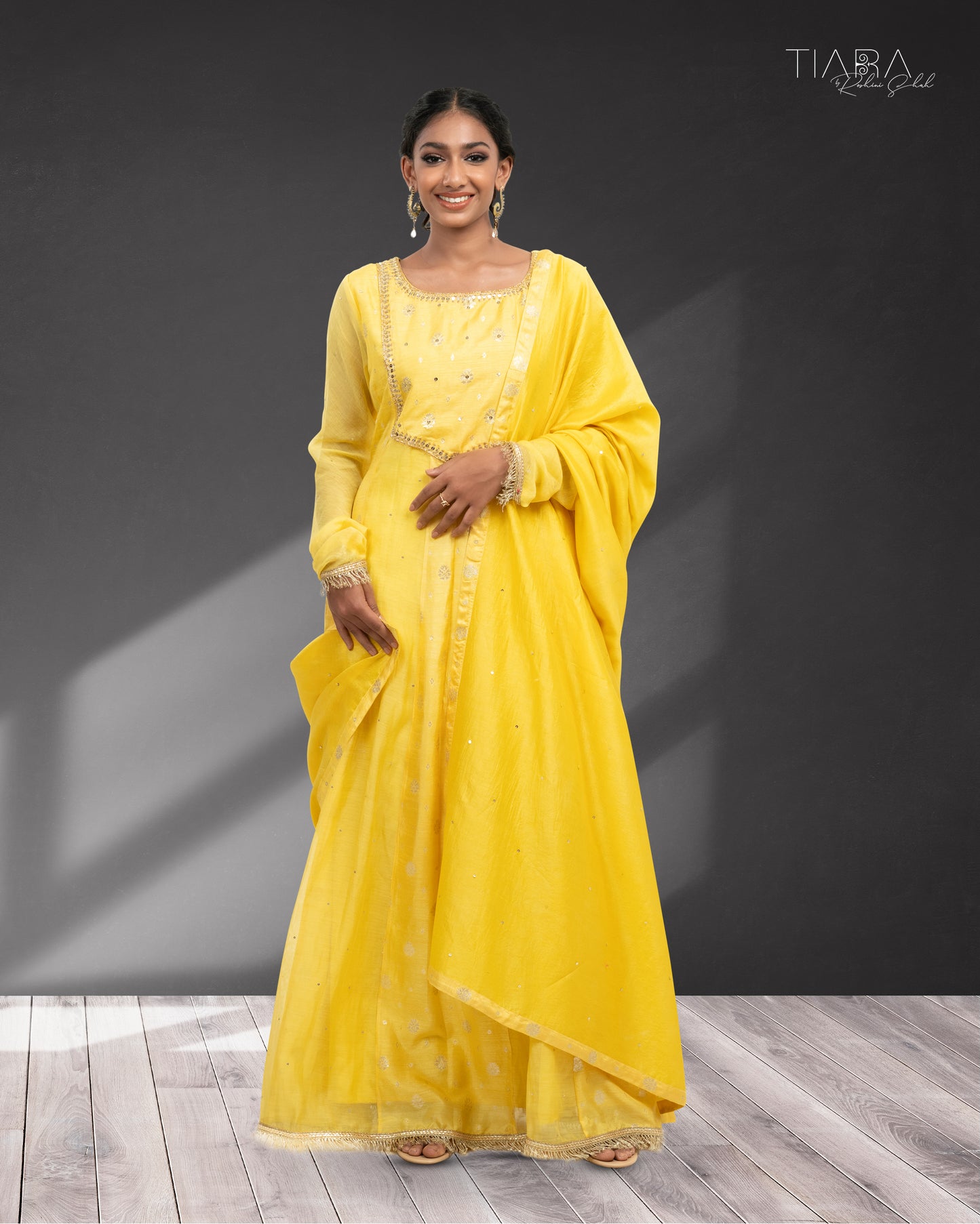 Benarsi Chanderi Anarkali Gown - Yellow