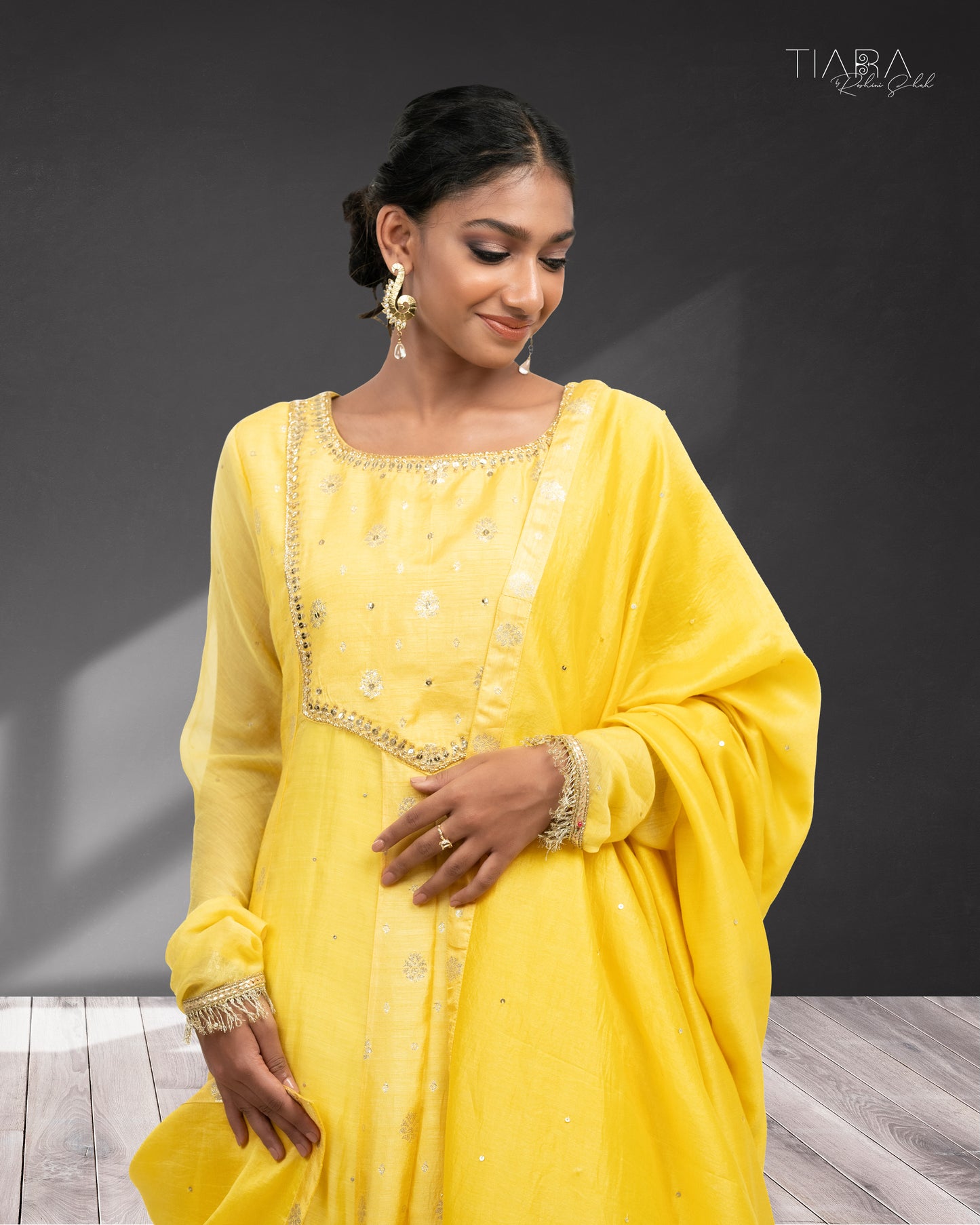 Benarsi Chanderi Anarkali Gown - Yellow