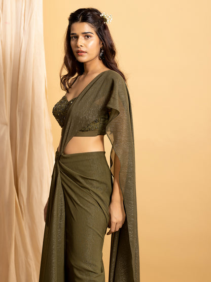 Elysian - Metallic Georgette Draped Saree with Embroidered Bustier